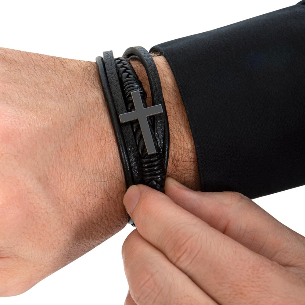 Men’s Cross Vegan Leather Bracelet | Faith & Entrepreneurship Gift