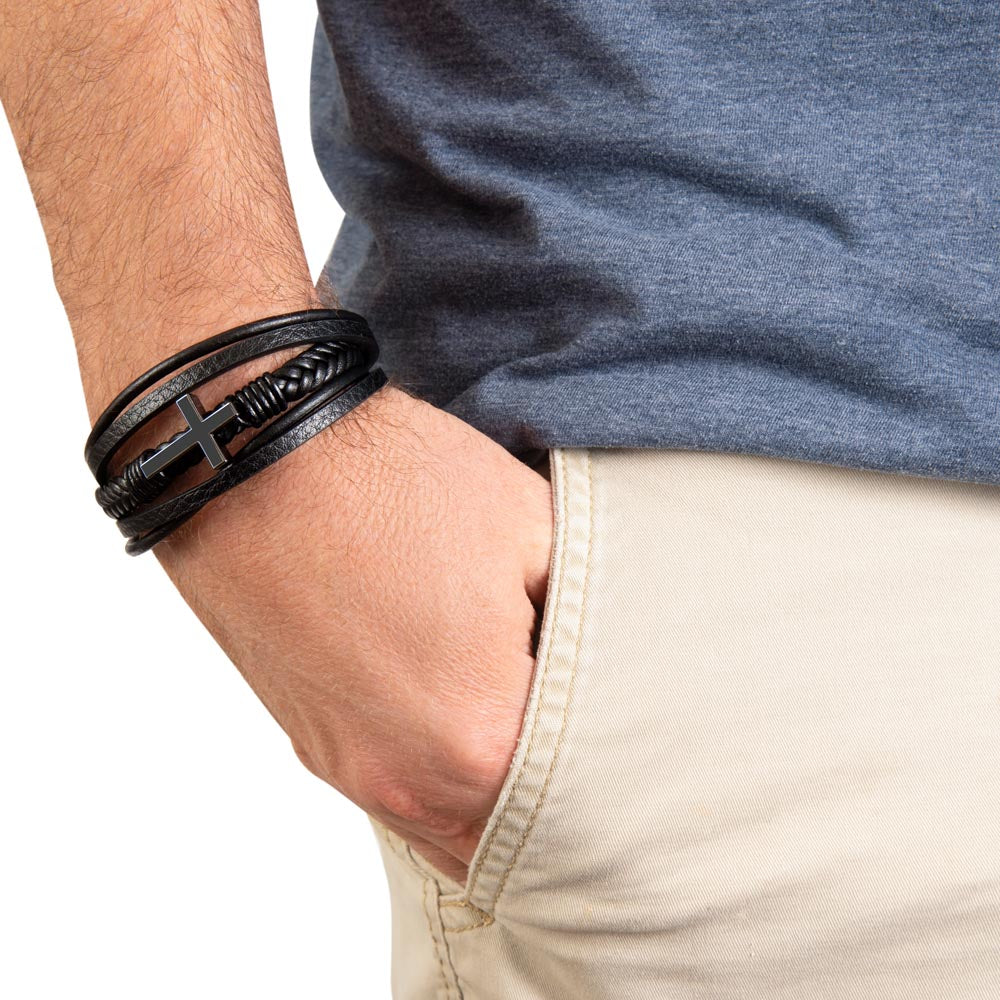 Men’s Cross Vegan Leather Bracelet | Faith & Entrepreneurship Gift