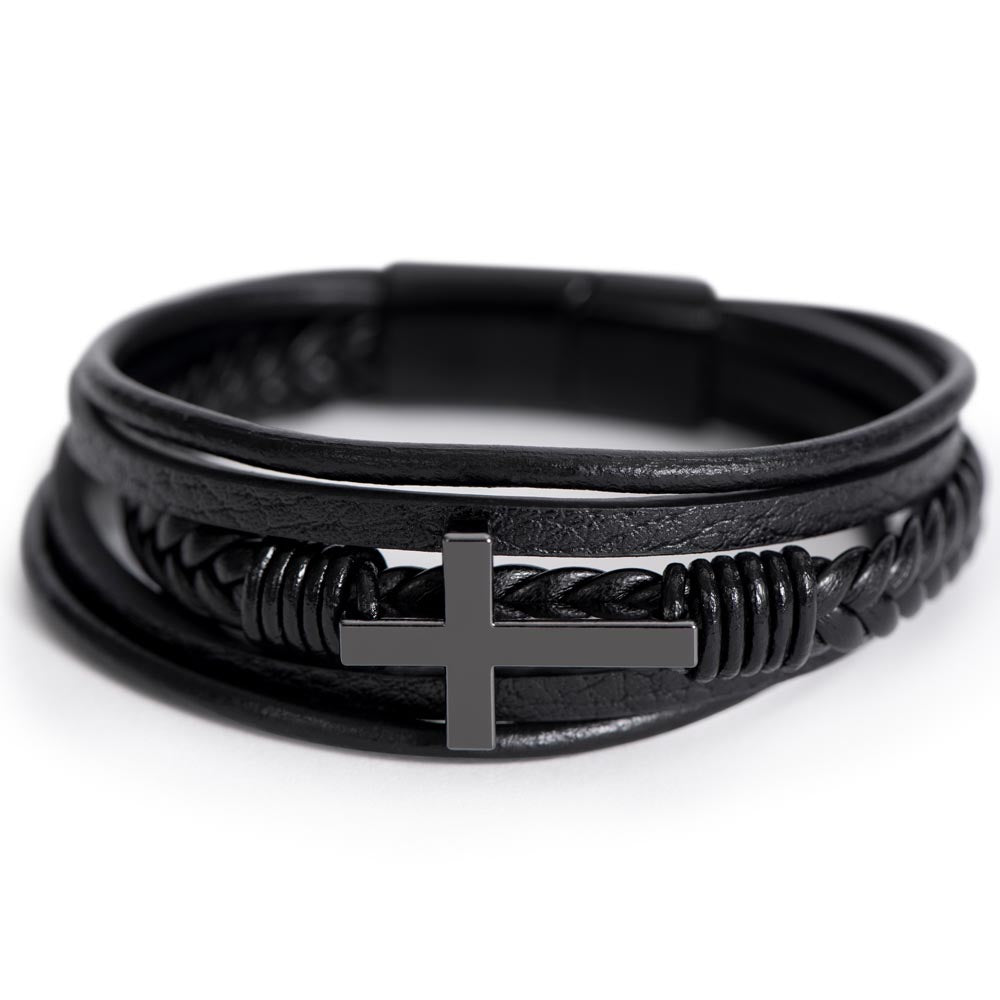 Men’s Cross Vegan Leather Bracelet | Faith & Entrepreneurship Gift