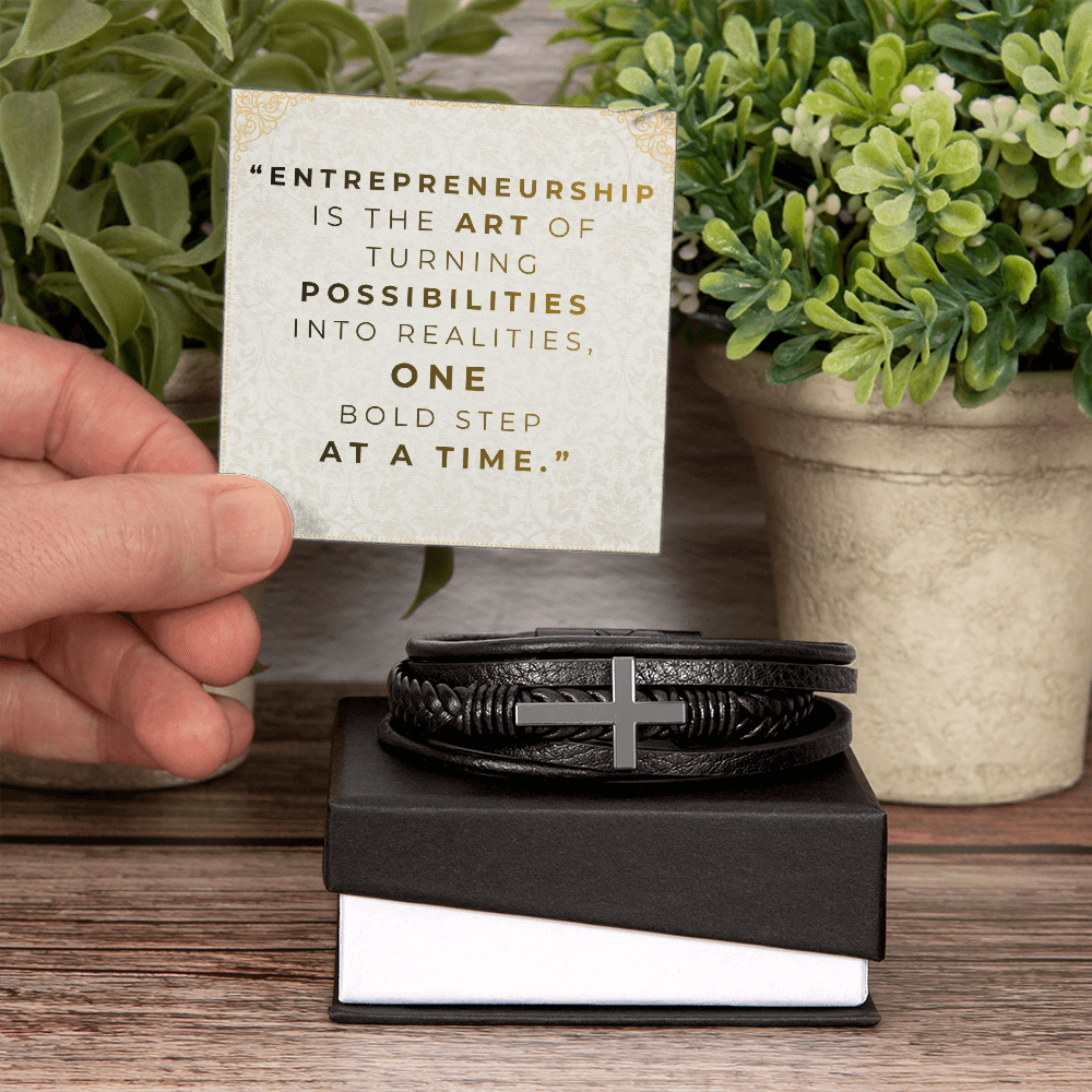 Men’s Cross Vegan Leather Bracelet | Faith & Entrepreneurship Gift