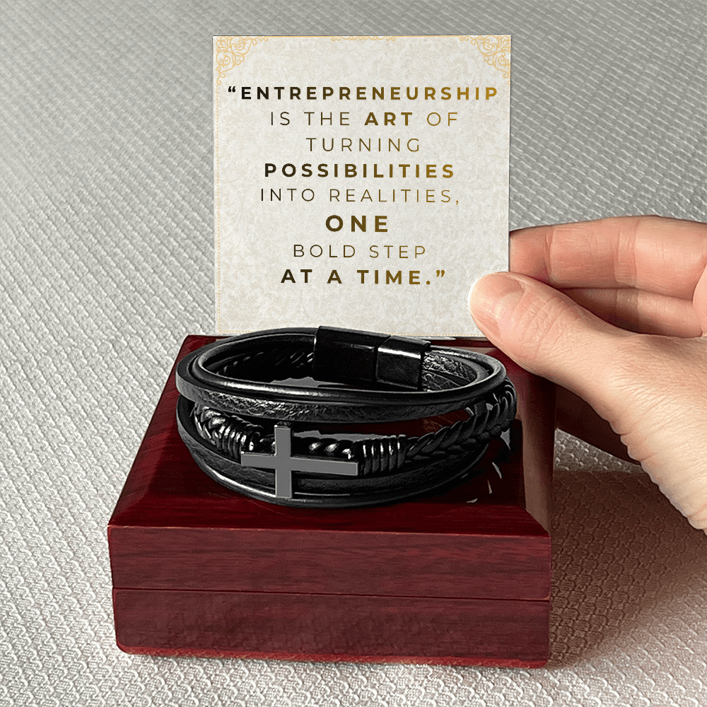 Men’s Cross Vegan Leather Bracelet | Faith & Entrepreneurship Gift