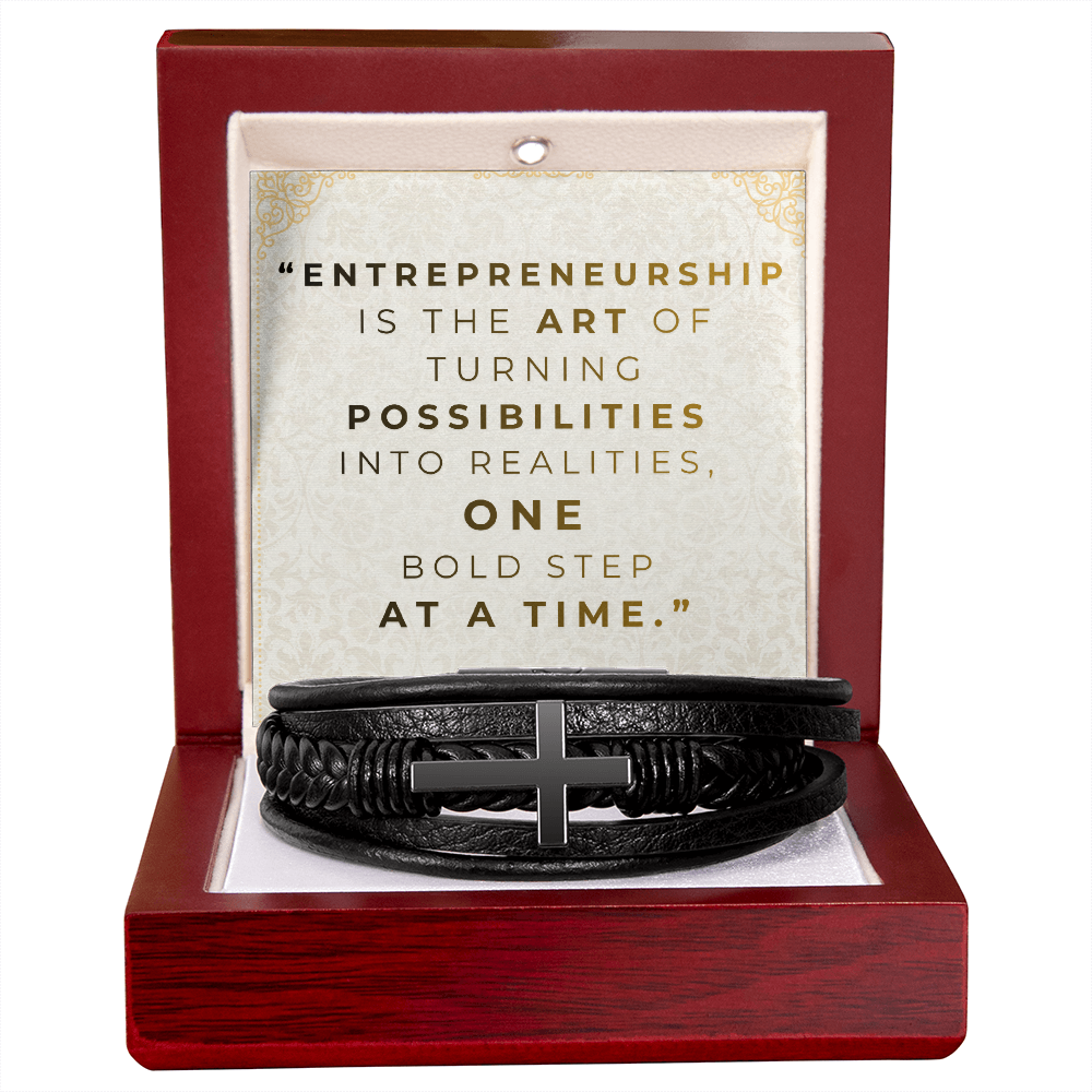 Men’s Cross Vegan Leather Bracelet | Faith & Entrepreneurship Gift