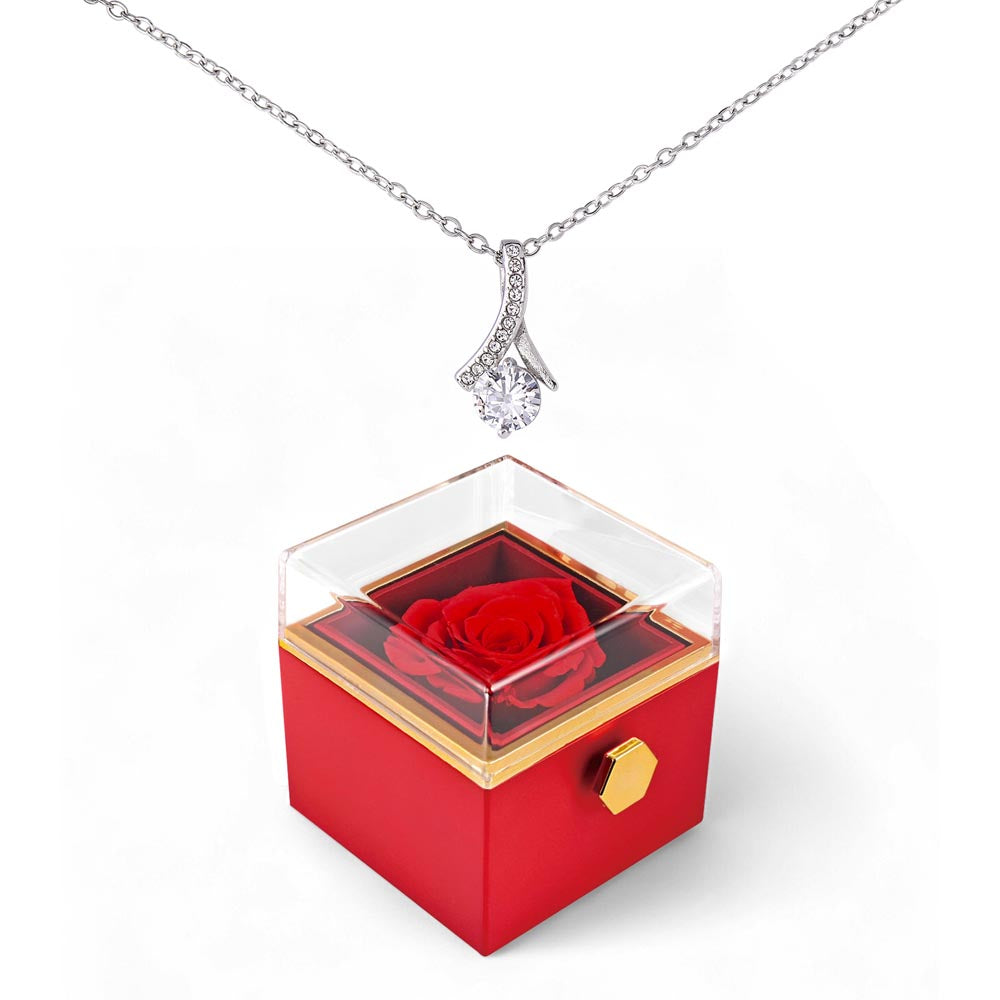 Lobster clasp attachment with Luxurious gift box with preserved red rose - consueloalondra