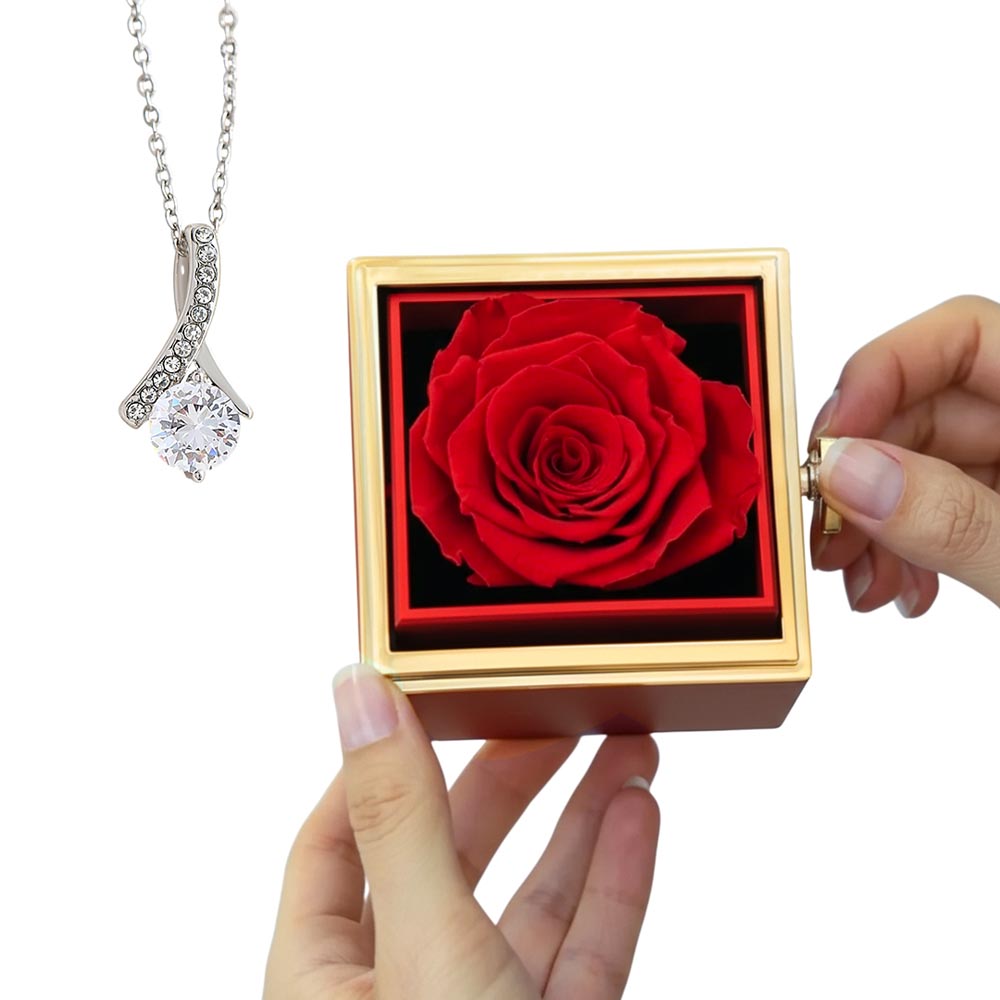 Lobster clasp attachment with Luxurious gift box with preserved red rose - consueloalondra