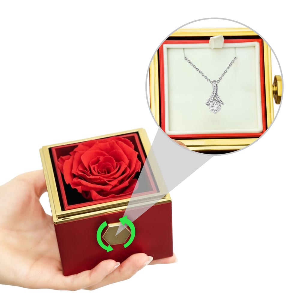 Lobster clasp attachment with Luxurious gift box with preserved red rose - consueloalondra