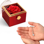 Lobster clasp attachment with Luxurious gift box with preserved red rose
