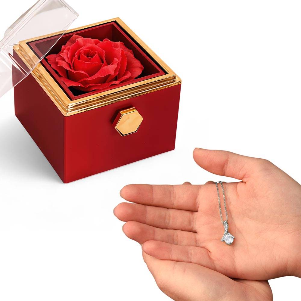 Lobster clasp attachment with Luxurious gift box with preserved red rose - consueloalondra