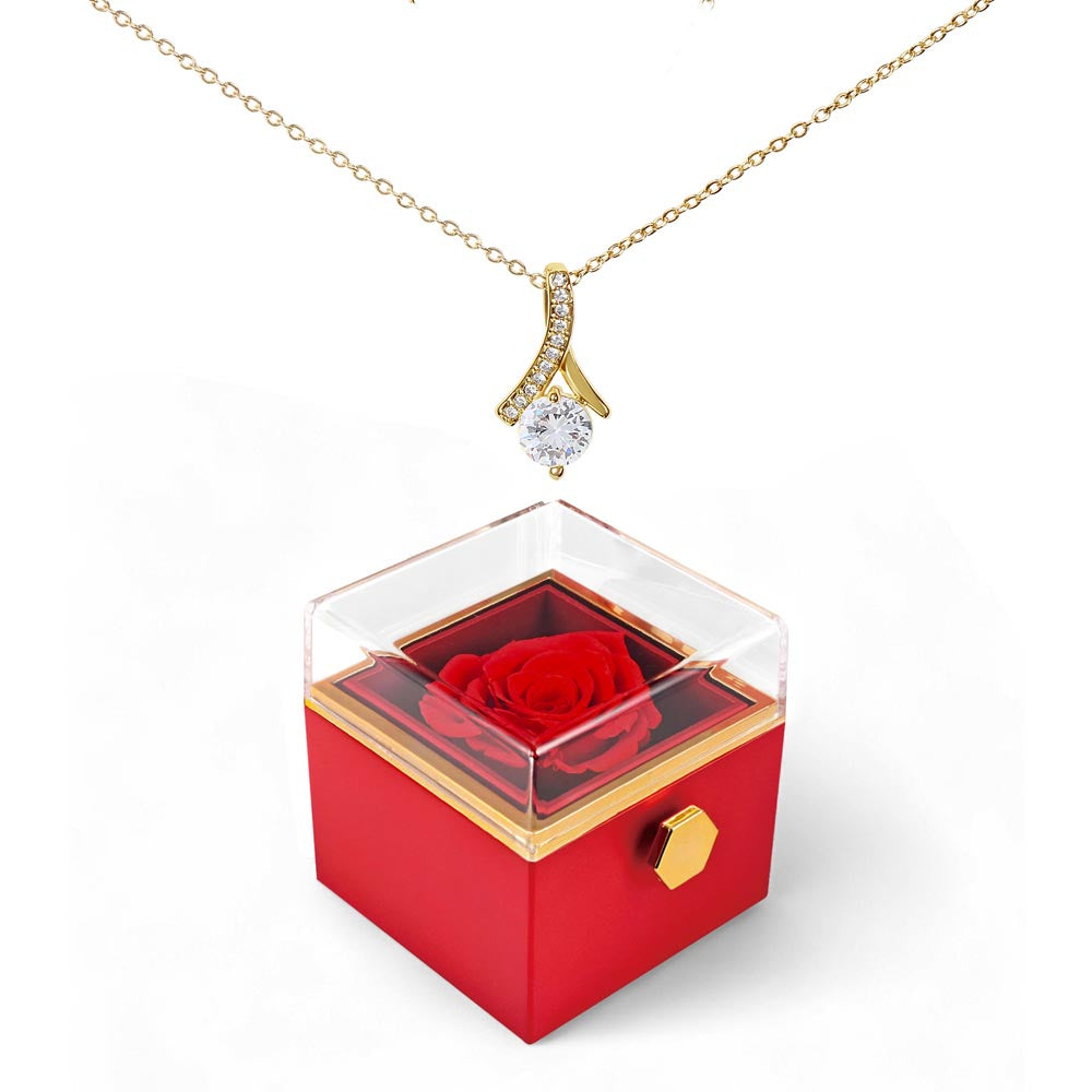 Lobster clasp attachment with Luxurious gift box with preserved red rose - consueloalondra