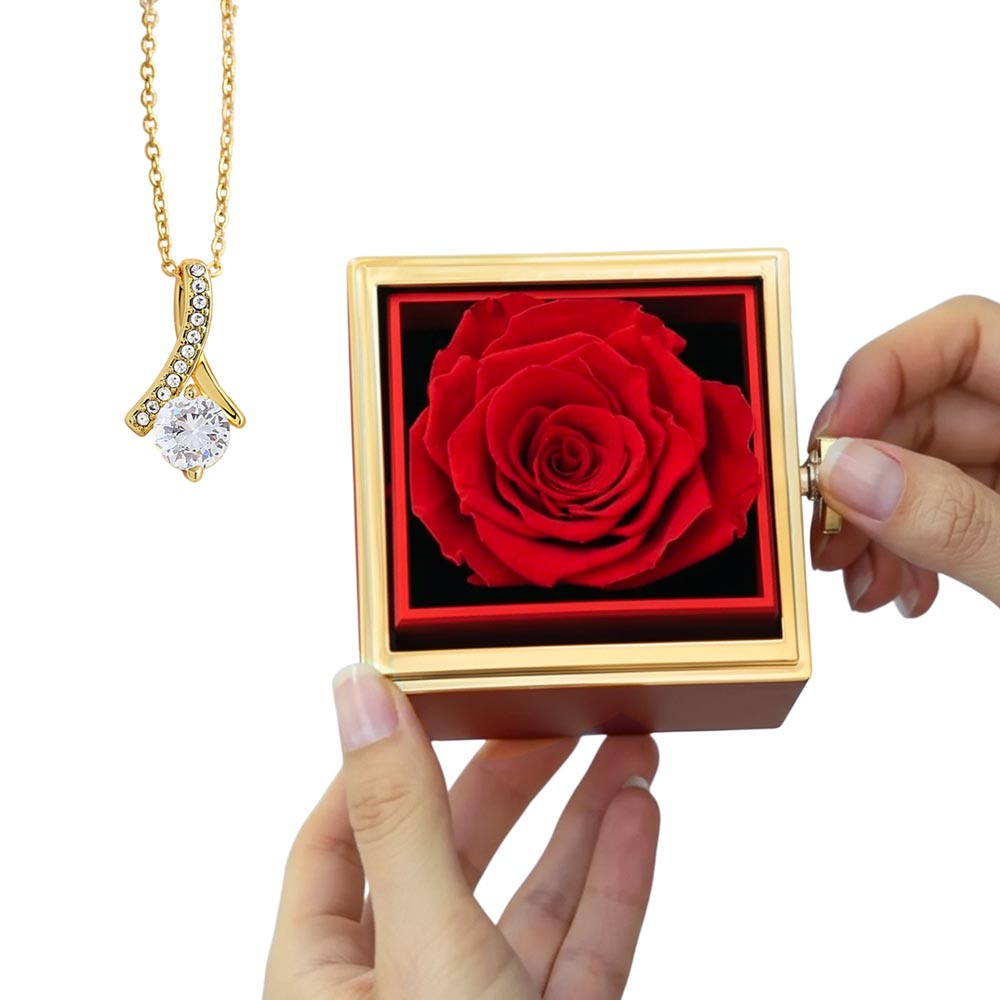 Lobster clasp attachment with Luxurious gift box with preserved red rose - consueloalondra
