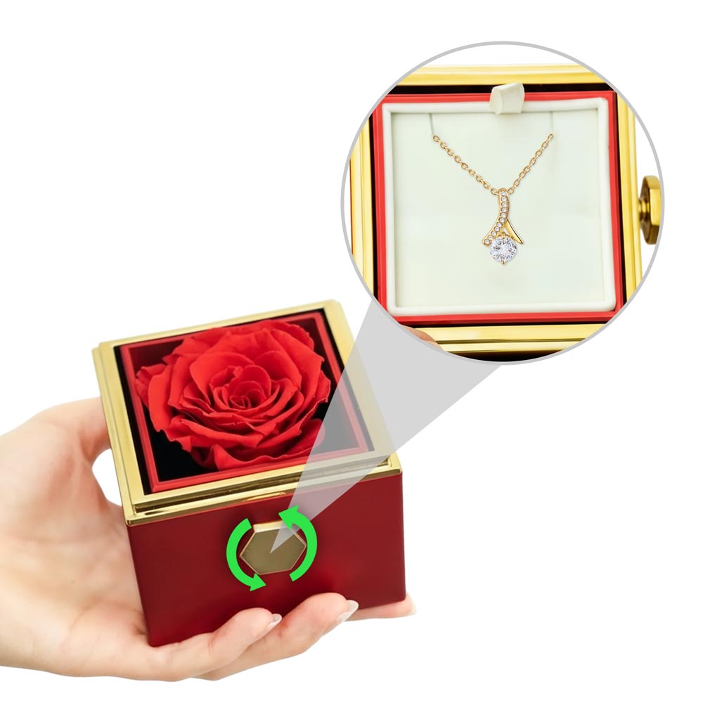 Lobster clasp attachment with Luxurious gift box with preserved red rose - consueloalondra