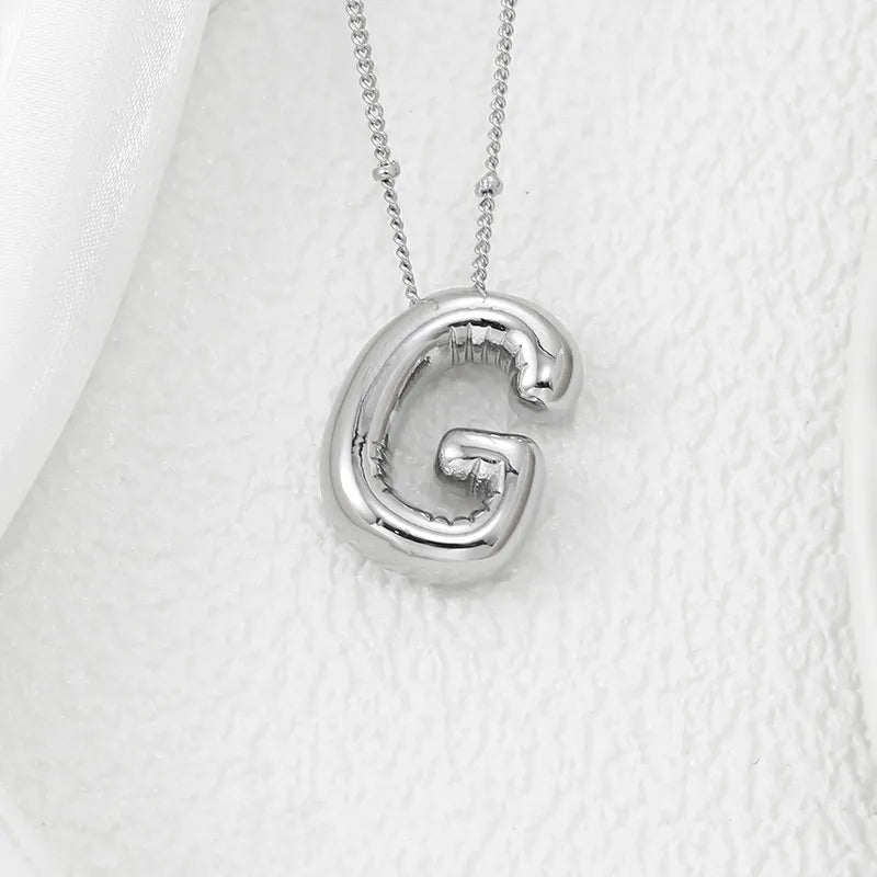 Copper Bubble Letter Pendant Necklace – Platinum-Plated Charm - consueloalondra