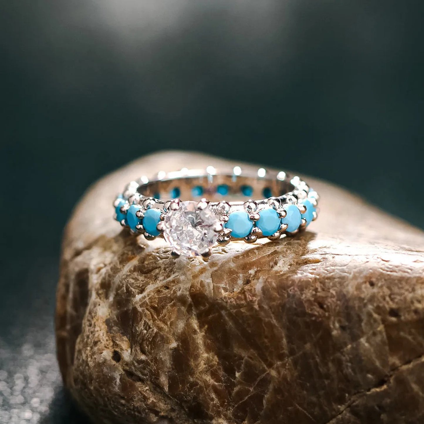 925 Sterling Silver Ring Crafted with Artificial Turquoise Zircon